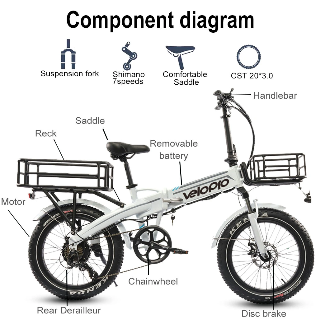 2023 Lectric Ebike Folding Electric Bike 20 Inch 48V 500W High Range Electric Cargo Cycle Suspension Foldable Electric Fat Bike with Cargo Basket