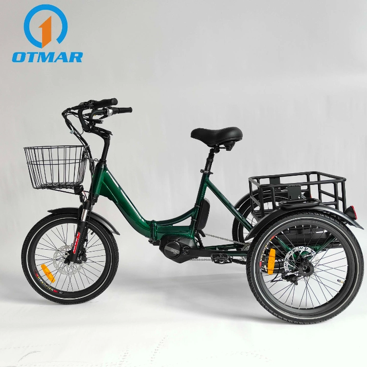 Hot Sale MID Drive City Electric Trike 3 Wheel Cargo Bike 36V/48V Lithium Battery 250W Foldable Electric Tricycle Adults Road Small Tire E Trike