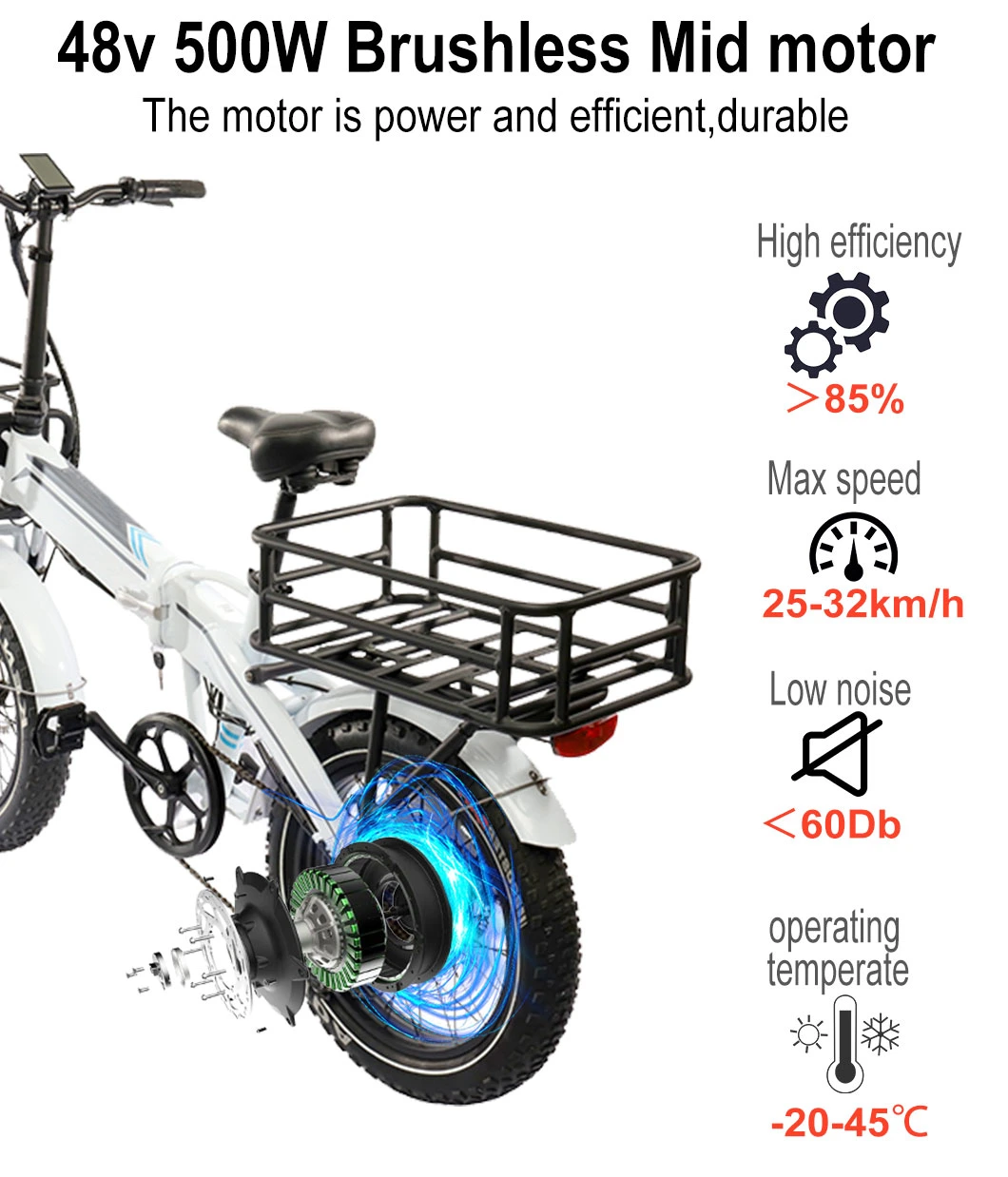 2023 Lectric Ebike Folding Electric Bike 20 Inch 48V 500W High Range Electric Cargo Cycle Suspension Foldable Electric Fat Bike with Cargo Basket